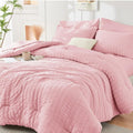 HYMOKEGE Comforter Set - Luxury 7-Piece All-Season Bedding in Pink | Full Size with Sheets & Pillowcases
