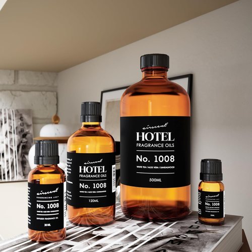 AirScent Hotel Diffuser Oil No. 1008 - Premium White Tea, Aloe Vera & Sandalwood Fragrance - 10 mL Glass Bottle