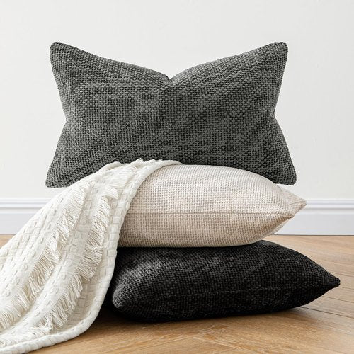 MIULEE 18x18 Inch Couch Throw Pillow Covers - Soft Chenille Neutral Beige Modern Boho Decor | Pack of 2