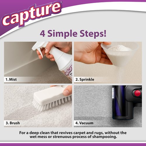 Capture Carpet Total Care Kit 250 - Home Couch and Upholstery, Car Rug, Dogs & Cats Pet Carpet Cleaner Solution - Strength Odor Eliminator, Stains Spot Remover, Non Liquid & No Harsh Chemical