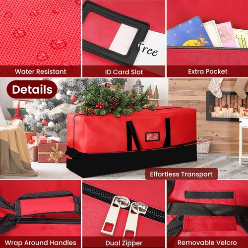 Heavy Duty Christmas Tree Storage Bag for Trees Up to 9ft – Waterproof, 600D Durable Zipper & Handles, Holiday Storage Solution (Black&Red)