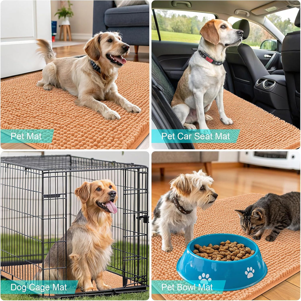 OLANLY Dog Door Mat - Absorbent Non-Slip Chenille Mat for Muddy Paws | 47x17 Inches, Quick Dry, Orange