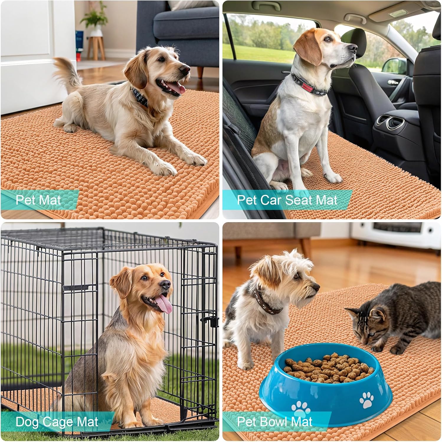 OLANLY Dog Door Mat - Absorbent Non-Slip Washable Chenille Mat for Muddy Paws | 47x24 Inches, Orange
