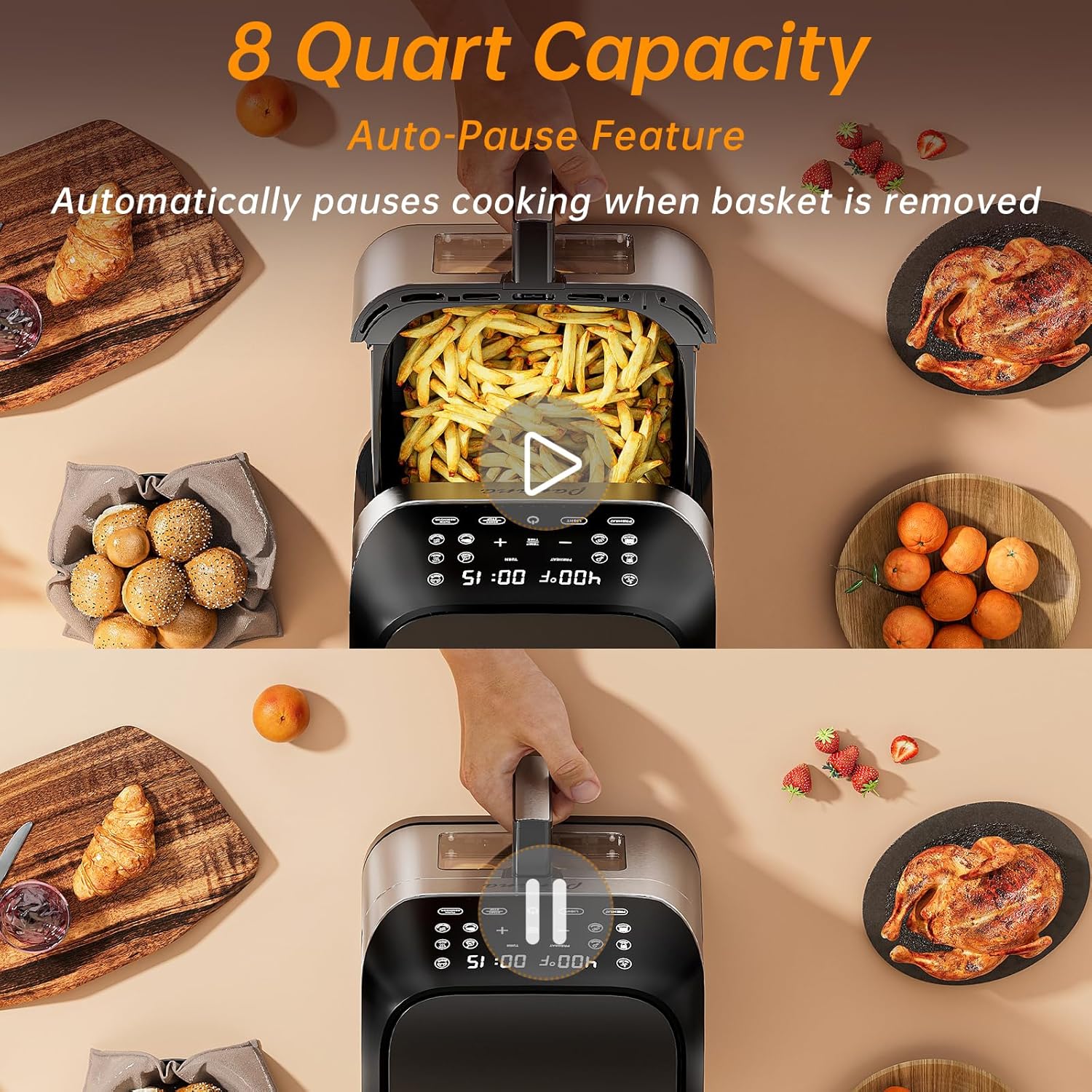 Panana Air Fryer 8.5QT - Quick & Easy Cooking with 10 Presets, LED Display & Touch Control