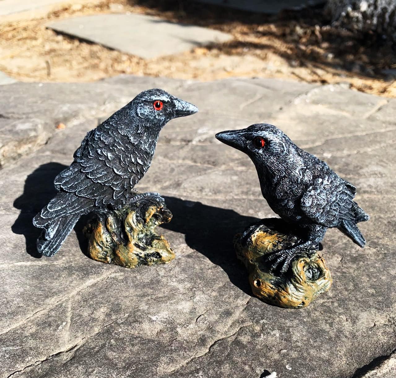 Skiennix 2PCS Resin Crow Raven Statues - Black Bird Halloween Decor | Realistic Design