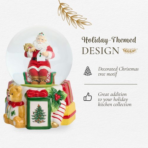 Spode Christmas Tree Santa Clause Winter Wonderland Snow Globe, Plays Soothing Music - Durable Dolomite, Personalized Collectible Holiday Gift - Great for Christmas, Weddings, Home Décor