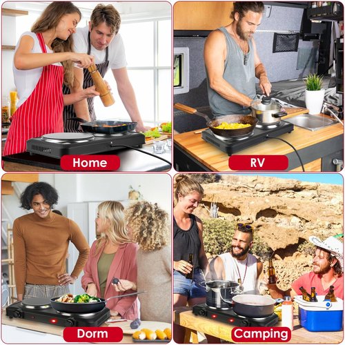 TeqHome Countertop Infrared Double Burner, 2000W Electric Hot Plate with 7.5" Ceramic Glass Cooktop, Stepless Temperature Adjustable & Heat-up In Seconds for Home Dorm, Compatible with All Cookware