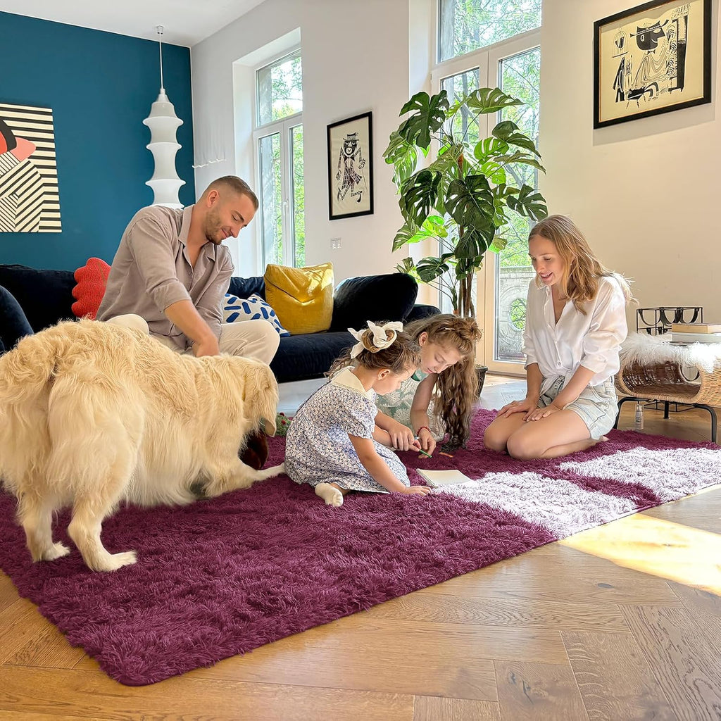 OLANLY Soft Fluffy Shaggy Bedside Rug - Machine Washable 2x3 ft | Burgundy Indoor Carpet for Kids & Nursery Decor