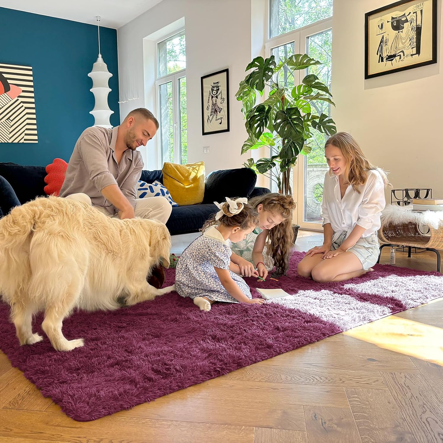 OLANLY Soft Fluffy Shaggy Bedside Rug - Machine Washable 2x3 ft | Burgundy Indoor Carpet for Kids & Nursery Decor