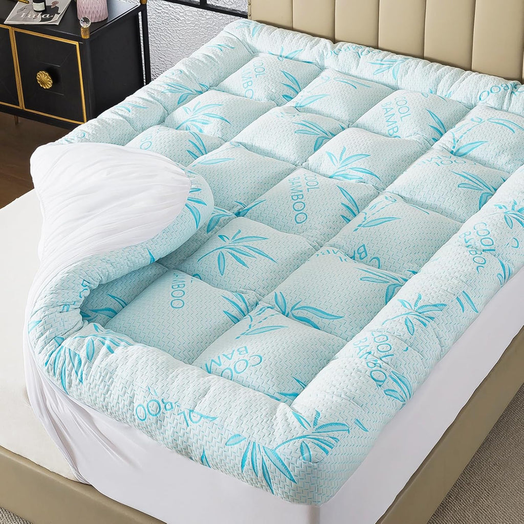 WhatsBedding 5-Inch Full Mattress Topper - Breathable Bamboo Viscose & Memory Foam | Blue Color