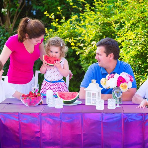 FunnyPars Iridescent Purple Plastic Tablecloths - Shiny Disposable Rectangle Covers | 54x108 Inch Party Decor