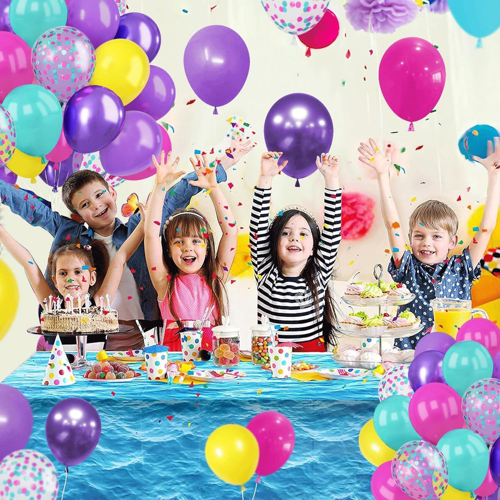 Skiennix 50 Pcs 12 Inch Hot Pink, Purple & Teal Balloons | Metallic Confetti for Birthday & Baby Shower Decor