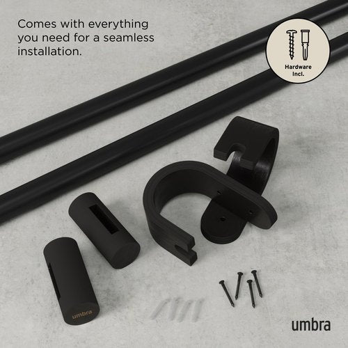 Umbra Bellwood Curtain Rod for Window Drapery, Adjustable Length 42" to 120", Set Includes Finials and Mounting Hardware, Black