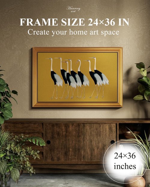 HUARCEY Vintage Gold Framed Wall Art - Large Animal Painting for Living Room | 24"x36" Aesthetic Decor