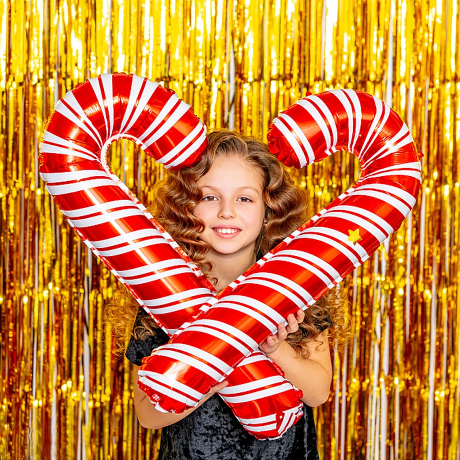 Skiennix Gold Metallic Tinsel Foil Fringe Curtains - 5 Pack Photo Booth Backdrop for Parties & Celebrations