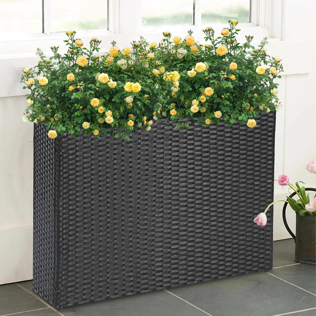 SUNNYPARK Tall Rectangular Planter - All-Weather PE Rattan for Indoor/Outdoor Use | Large Garden Box