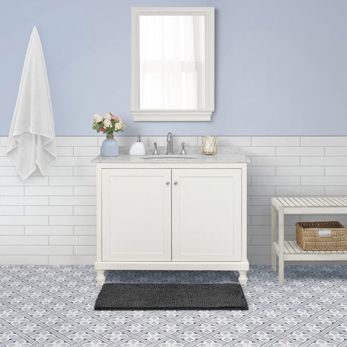 Laura Ashley Butter Chenille Bath Rug, Absorbent Shaggy Bathroom Mat, Non Slip Plush Carpet Rugs for Tub and Sink - (20" x 34") Charcoal