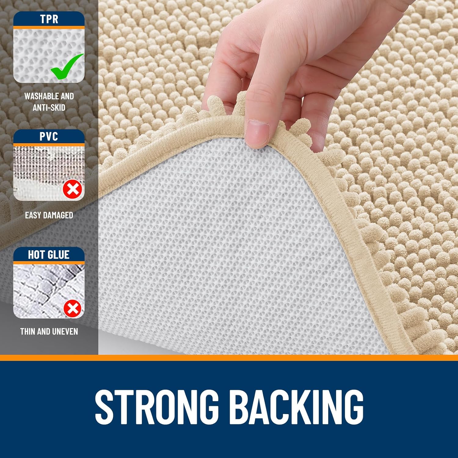 OLANLY Large Bathroom Rugs - Extra Soft Chenille Bath Mats with Rubber Backing | Quick Dry, Machine Washable, Beige 50x30