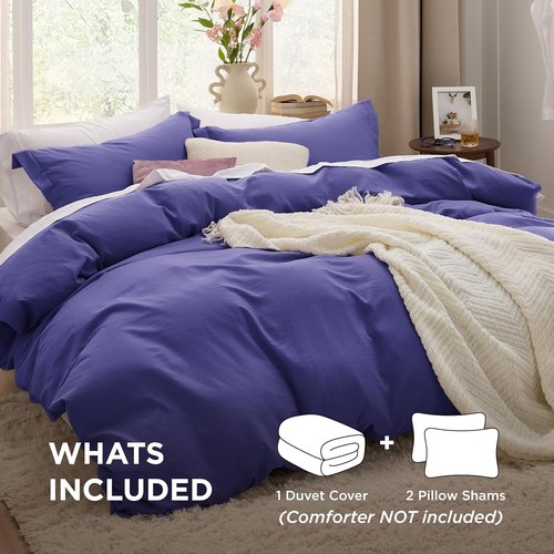 Bedsure Skipper Blue Duvet Cover Set - Extra Soft Cotton-Like Polyester, Full Size 80x90 Inches, 3 Pieces with Zipper Closure & 2 Pillow Shams