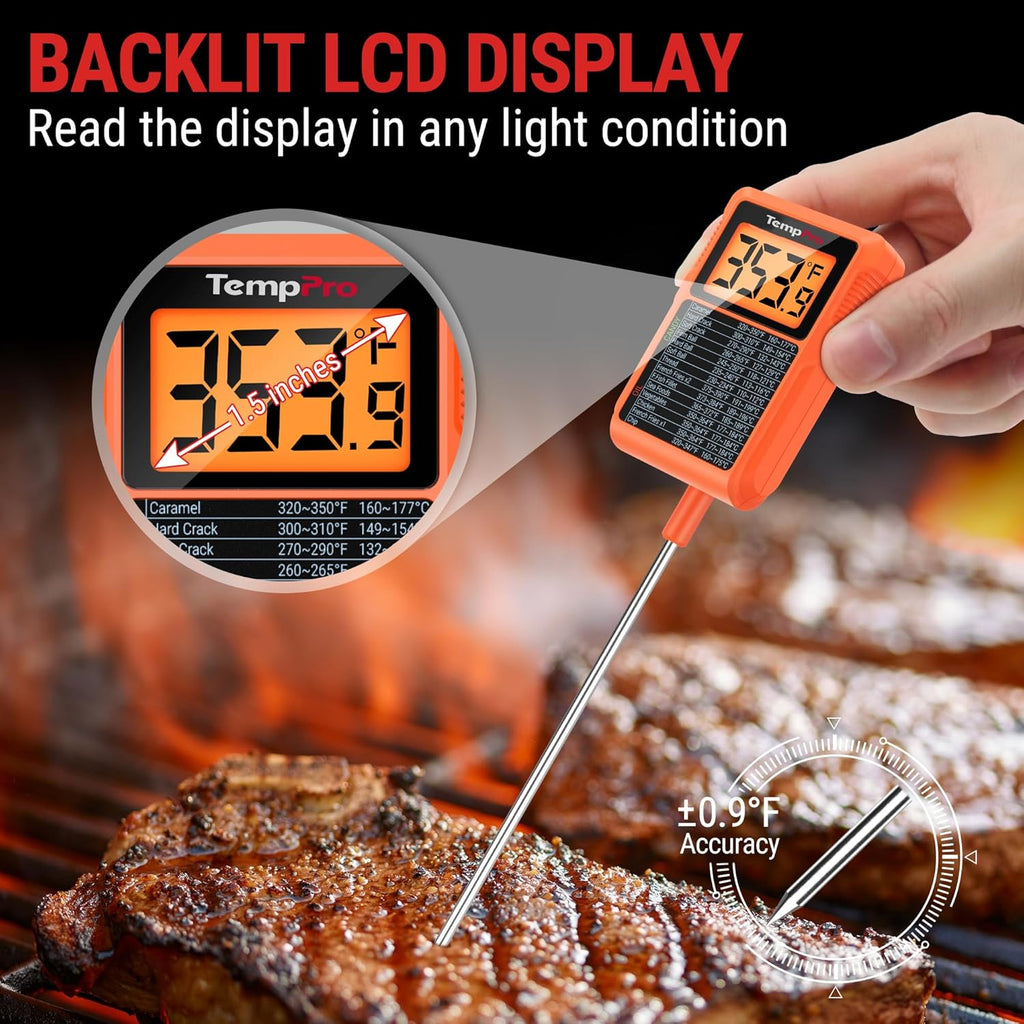 TempPro Waterproof Digital Candy Thermometer - Instant Read 10" Long Probe for Cooking & Grilling