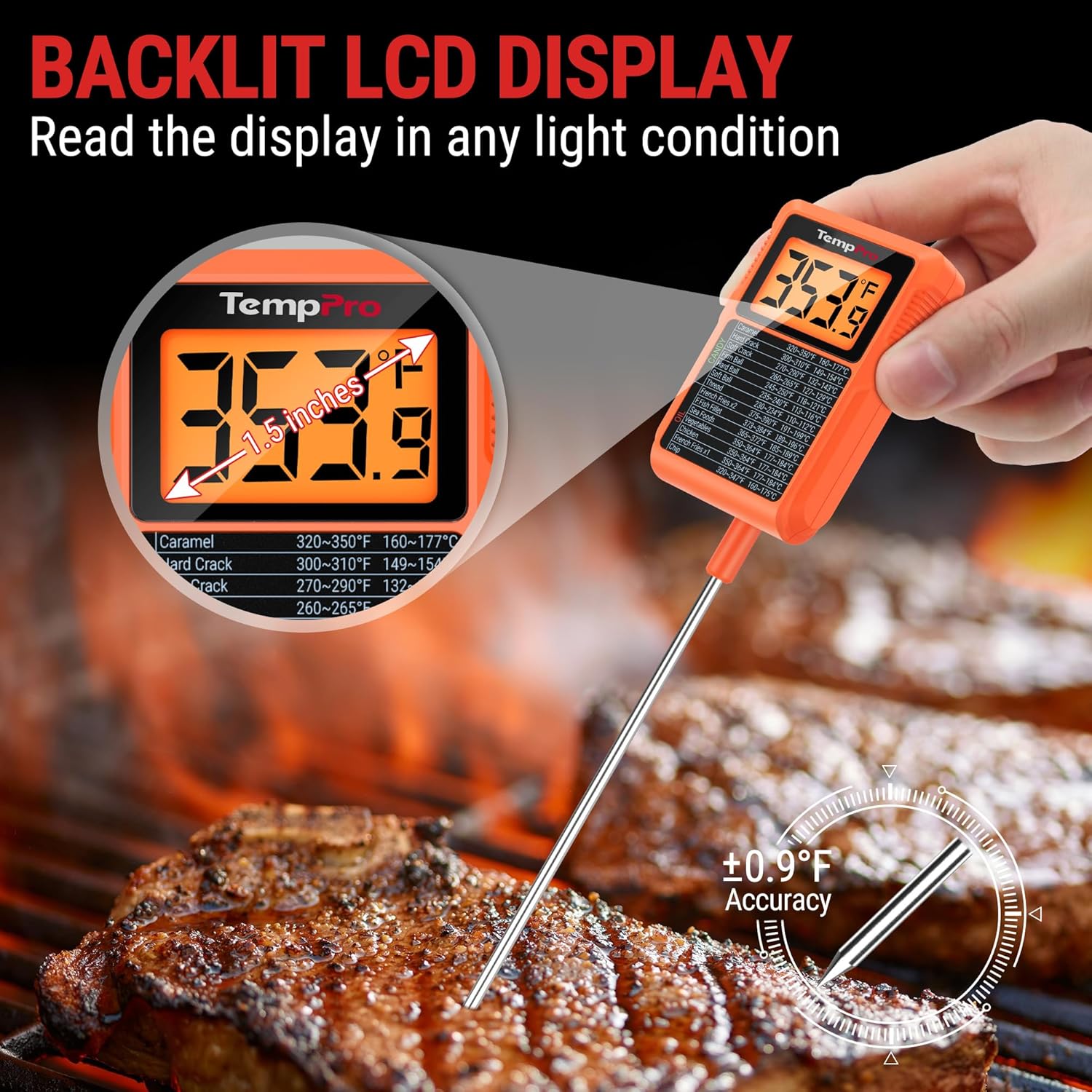 TempPro Waterproof Digital Candy Thermometer - Instant Read 10" Long Probe for Cooking & Grilling