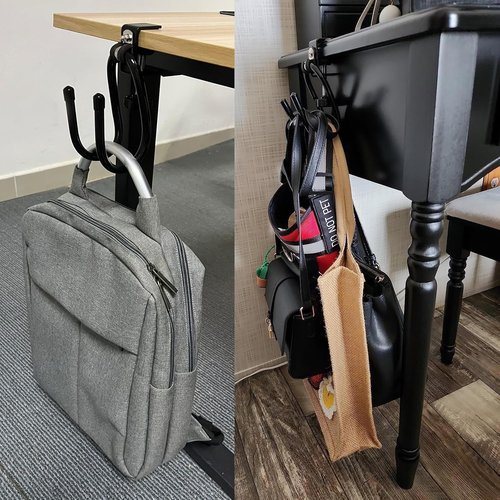 AUXPhome 2/PK Portable Desk Mount Hanger, Strong Table Hanger Hooks for Backpack, Hard hat, Cords,Bags,Mug,Towels, Shoes, Toys, Umbrella, Cap,Headphone,Purse,Handbag,etc for Table Desk, Under Counter