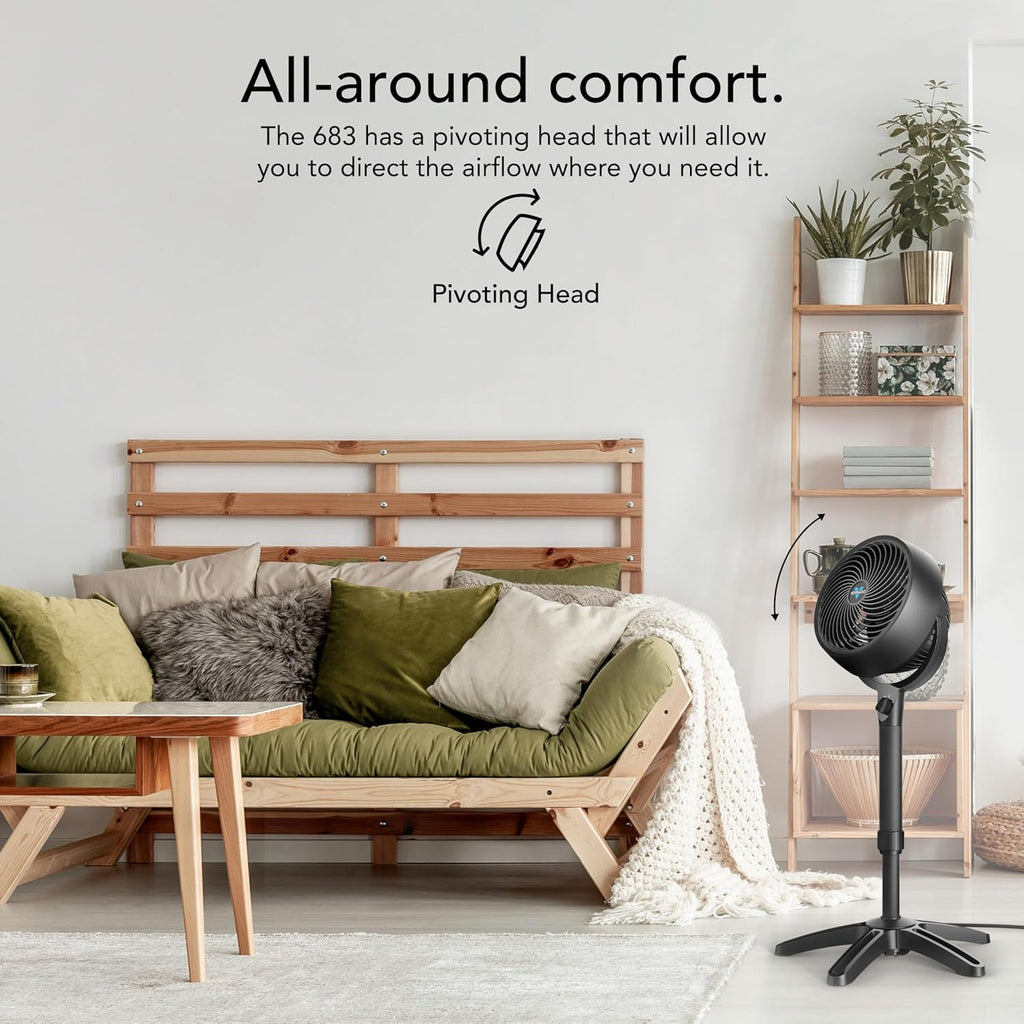 Vornado 683 Pedestal Fan - Powerful 3-Speed Air Circulator with Adjustable Height | Black, 32-38 in