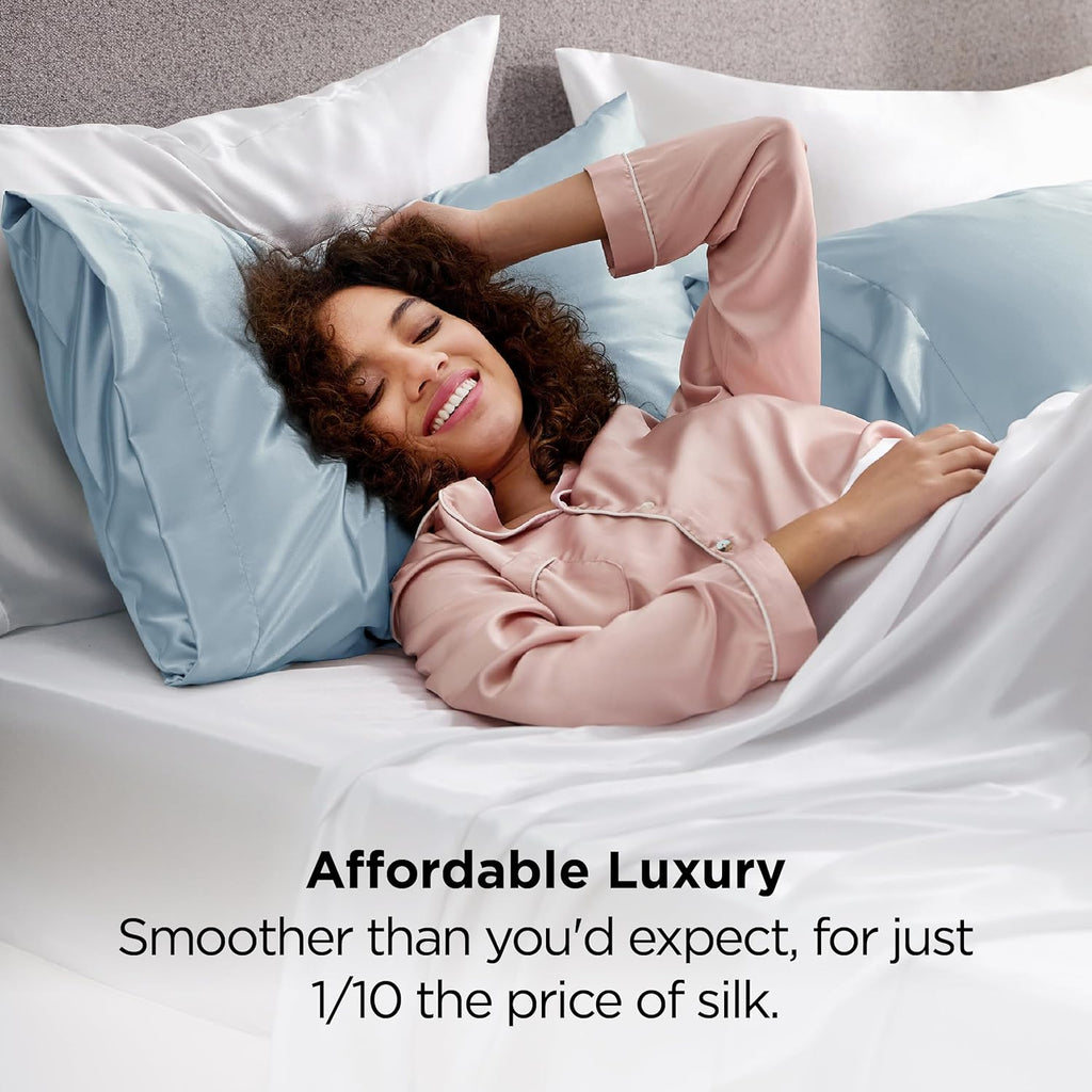Bedsure Satin Pillowcases - Luxurious Silk-Like Queen Size Set of 2 | Stone Blue, 20x30 Inches