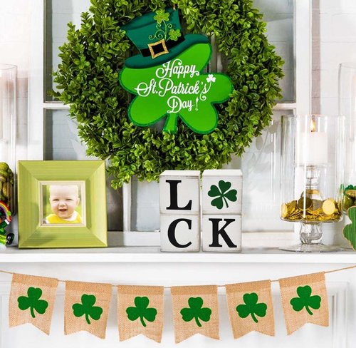 Gift Boutique St. Patrick's Day Decor Set of 4 Luck Wooden Block Clover Cube Signs Mantle Shelf Tiered Tray Decoration