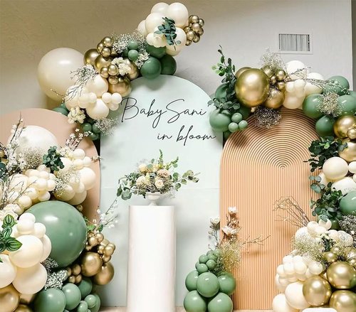 MEBAY Balloon Garland Kit - Sage Green & White Gold | 146 Pcs Latex Balloons in Various Sizes for Parties