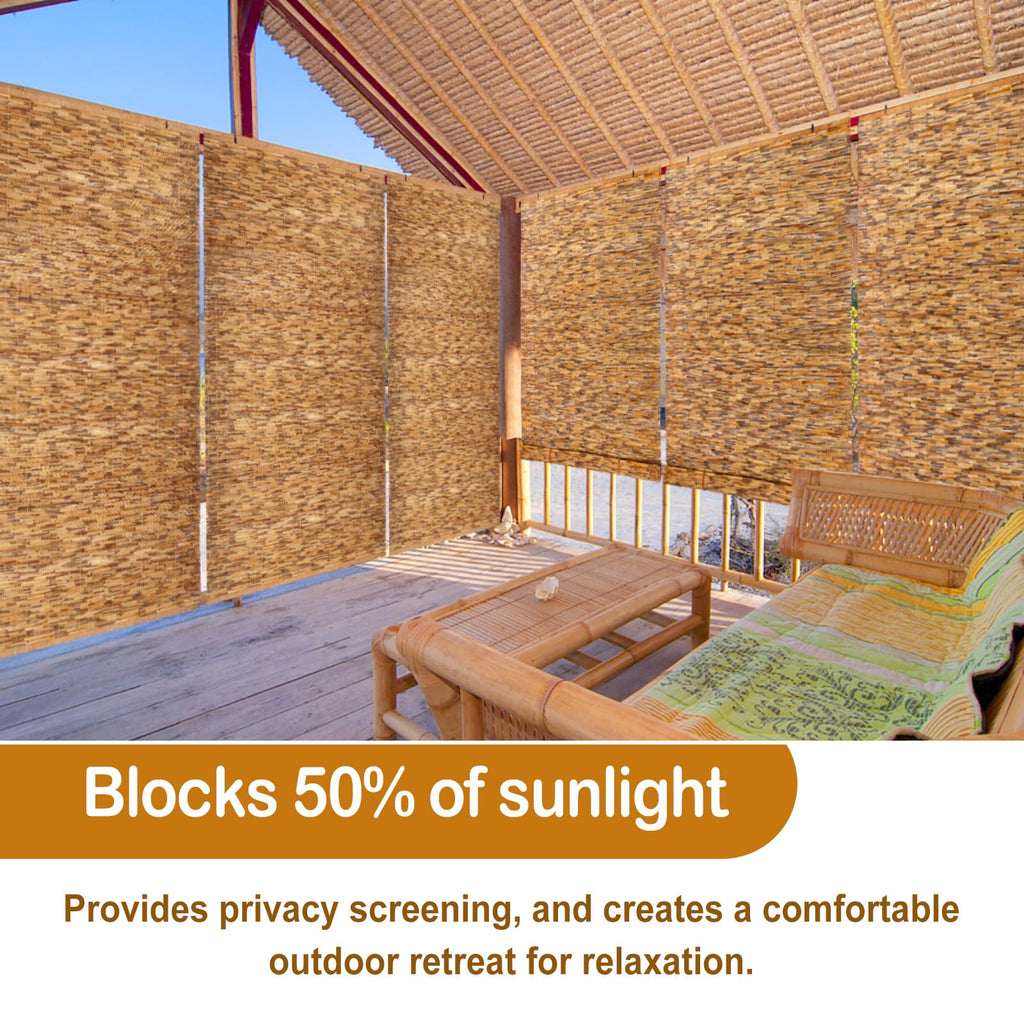 DoubleFill 2 Pcs Bamboo Shades Outdoor Reed Roll Up Blinds 48" W x 72" H Blackout Sunshade Cordless Bamboo Blinds for Home Porch, Patio & Windows Decor Shutters Sunlight Privacy Screen(Carbon Brown)