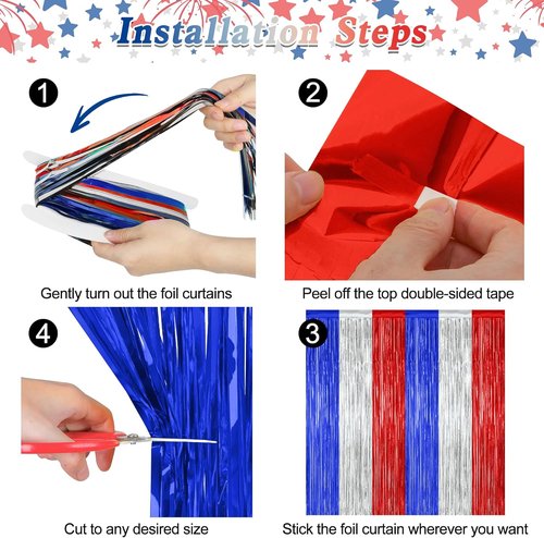 4th of July Decorations by [Brand Name] - 2 Pack Tinsel Backdrop | Red, Silver & Blue Fringe Curtains, 3.28 FT x 7.05 FT
