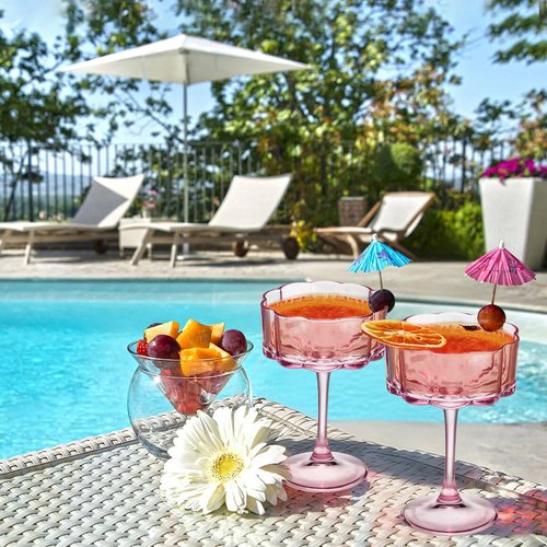 Vintage Champagne Coupes Glass Cute Martini Cocktail Glasses,13oz Crystal Martini Wine Glasses Set Of 12 Elegant Flower -Shaped Goblet Drinking Champagne Dessert Yogurt Ice Cream Glassware Cups Pink