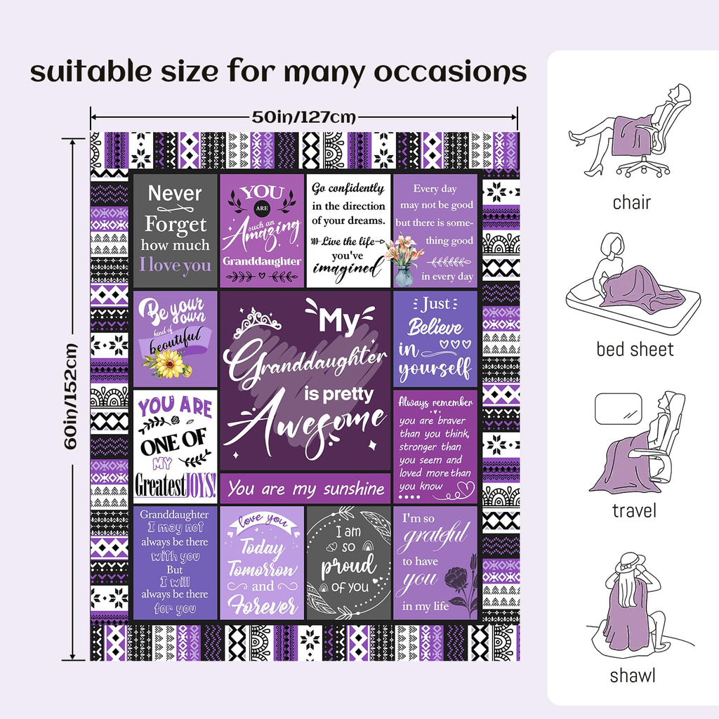 Flpoxzd Granddaughter Gifts from Grandma, Grandpa, Birthday Gifts for Granddaughter, Granddaughters Blanket, Christmas Graduation Present for Grandchild, Heartwarming Blanket 60”x50”