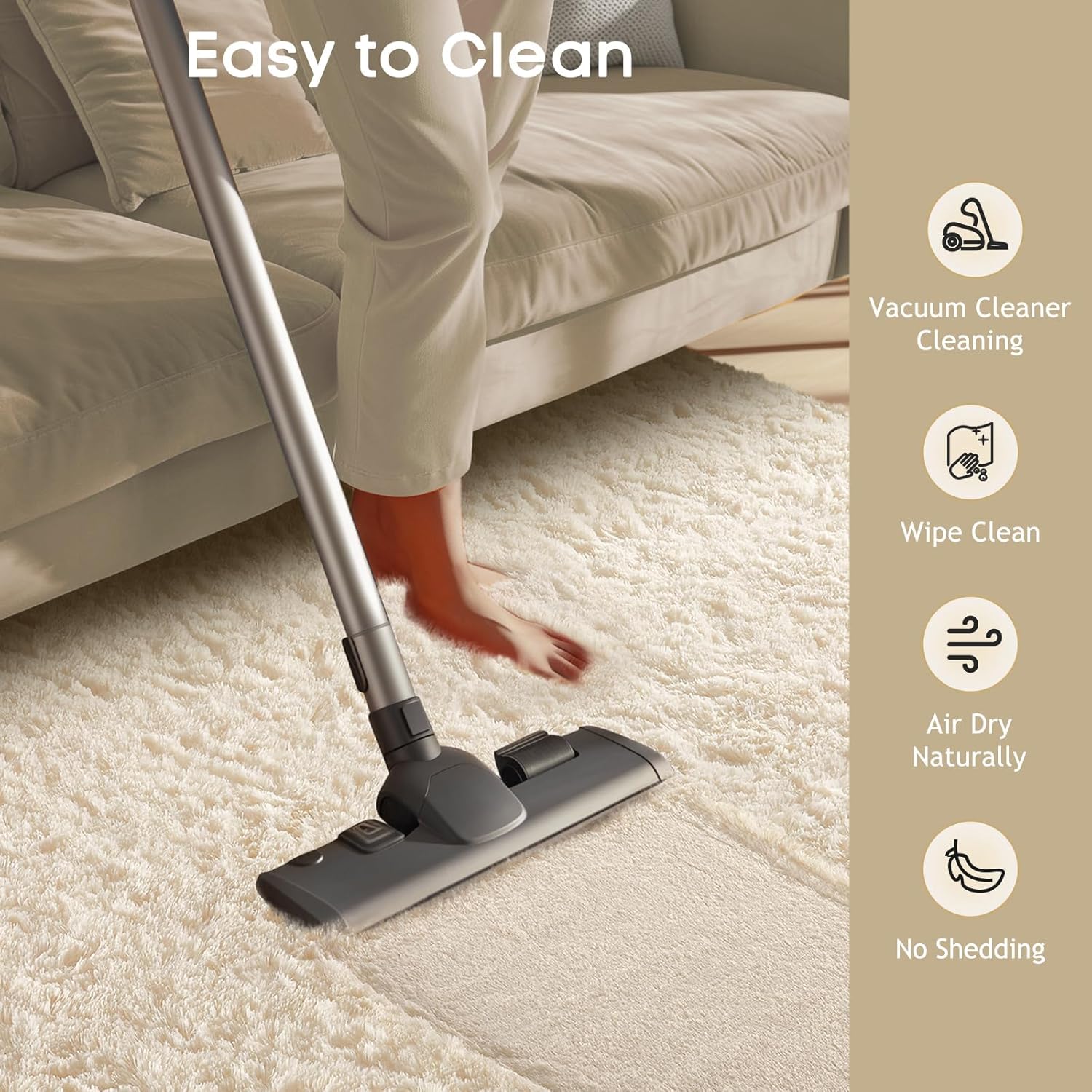 Ophanie Area Rugs - Soft Non-Slip Shag Carpet for Living Room & Nursery | Ivory 7x10 Size