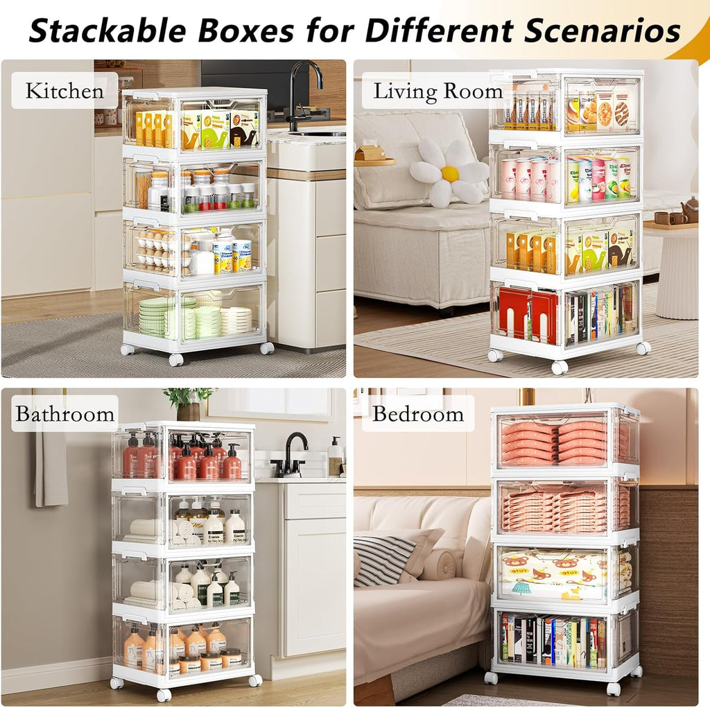 SNSLXH Portable Clear Storage Bins - Stackable 24QT Bins with Lid & Wheels for Bedroom, Office, Living Room