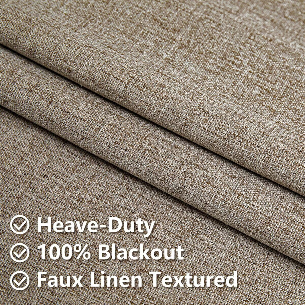 Zyvola 100% Blackout Curtains 96 inch Length 2 Panels Faux Linen Long Drapes for Bedroom Living Room Black Out Room Darkening Curtain Thermal Insulated Back Tab Rod Pocket(W52 x L96, Beige)