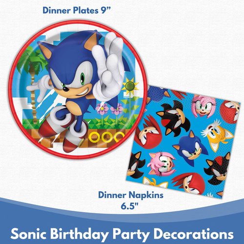 Unique 32 Pack Sonic Plates and Napkins - Sonic Birthday Party Decorations - 32 Plates and 32 Napkins - Party Supplies - Officially Licensed