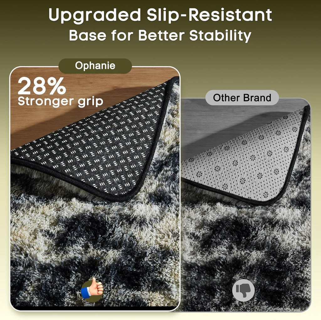 Ophanie Area Rugs - Fluffy Black, Gold & Grey Shag Carpet for Living Room | 6x9 Soft Plush Design
