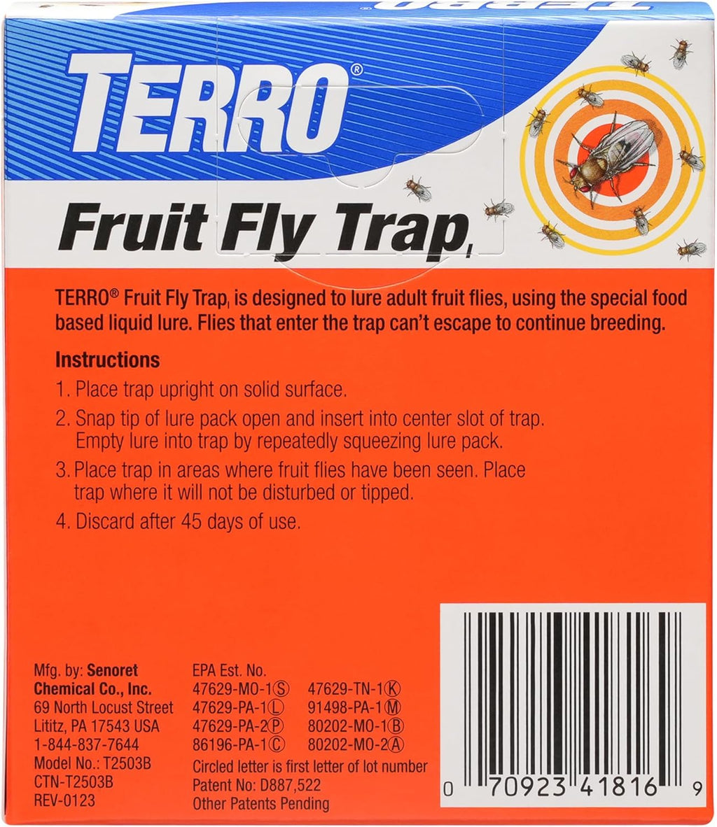 Terro Fruit Fly Traps - Indoor Use | 6 Pack with 270 Days of Lure Supply for Effective Pest Control