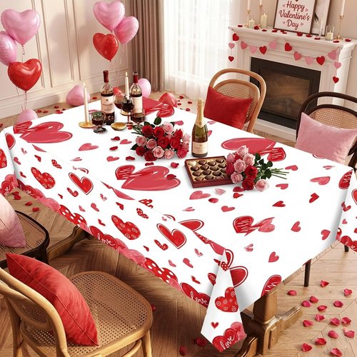 Ohkishly 3Pcs Valentines Tablecloth 54x108 Inch，Plastic Red Love Heart Table Cloth Valentines Tables Cloth,Disposable Plastic Tablecloth for Valentine Decorations,Table Cover for Party Decor