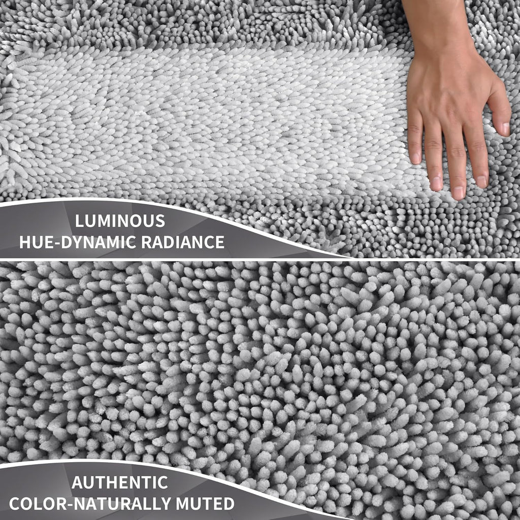 Yimobra Chenille Bathroom Rug - Extra Thick, Soft & Absorbent | Machine Washable, 24x17, Light Grey