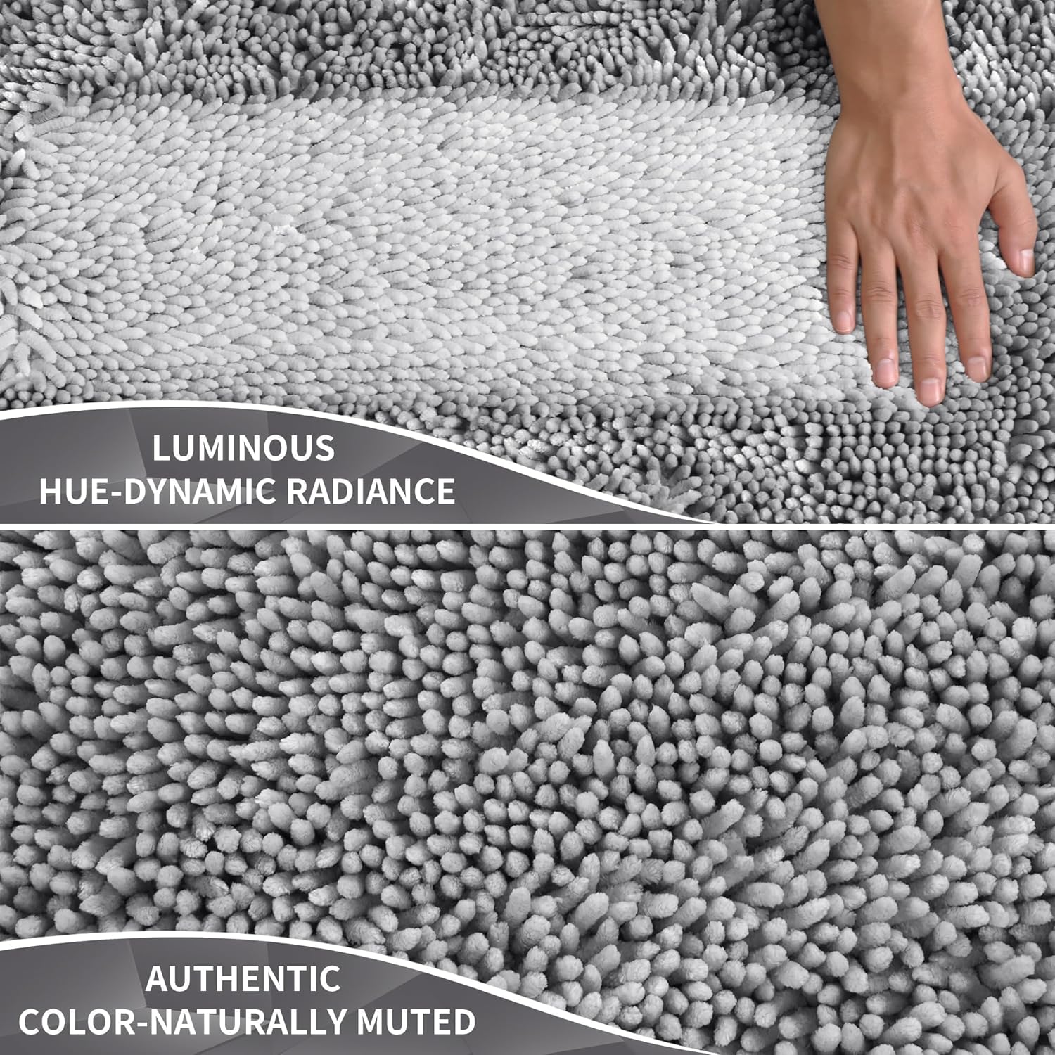 Yimobra Chenille Bathroom Rug - Extra Thick, Soft & Absorbent | Machine Washable, 24x17, Light Grey