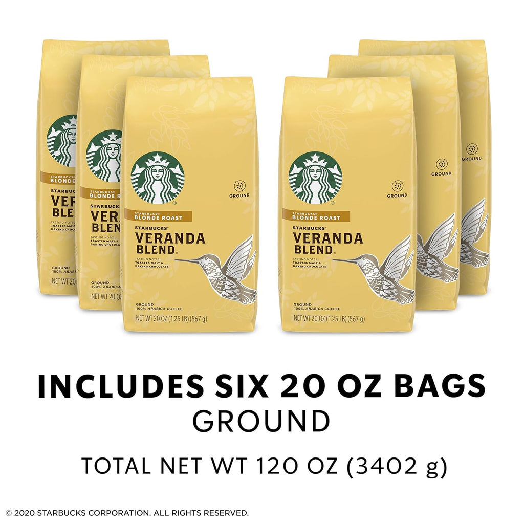 Starbucks Veranda Blend Coffee - Ground 20-Ounce Bags | Pack of 6 for Smooth Flavor