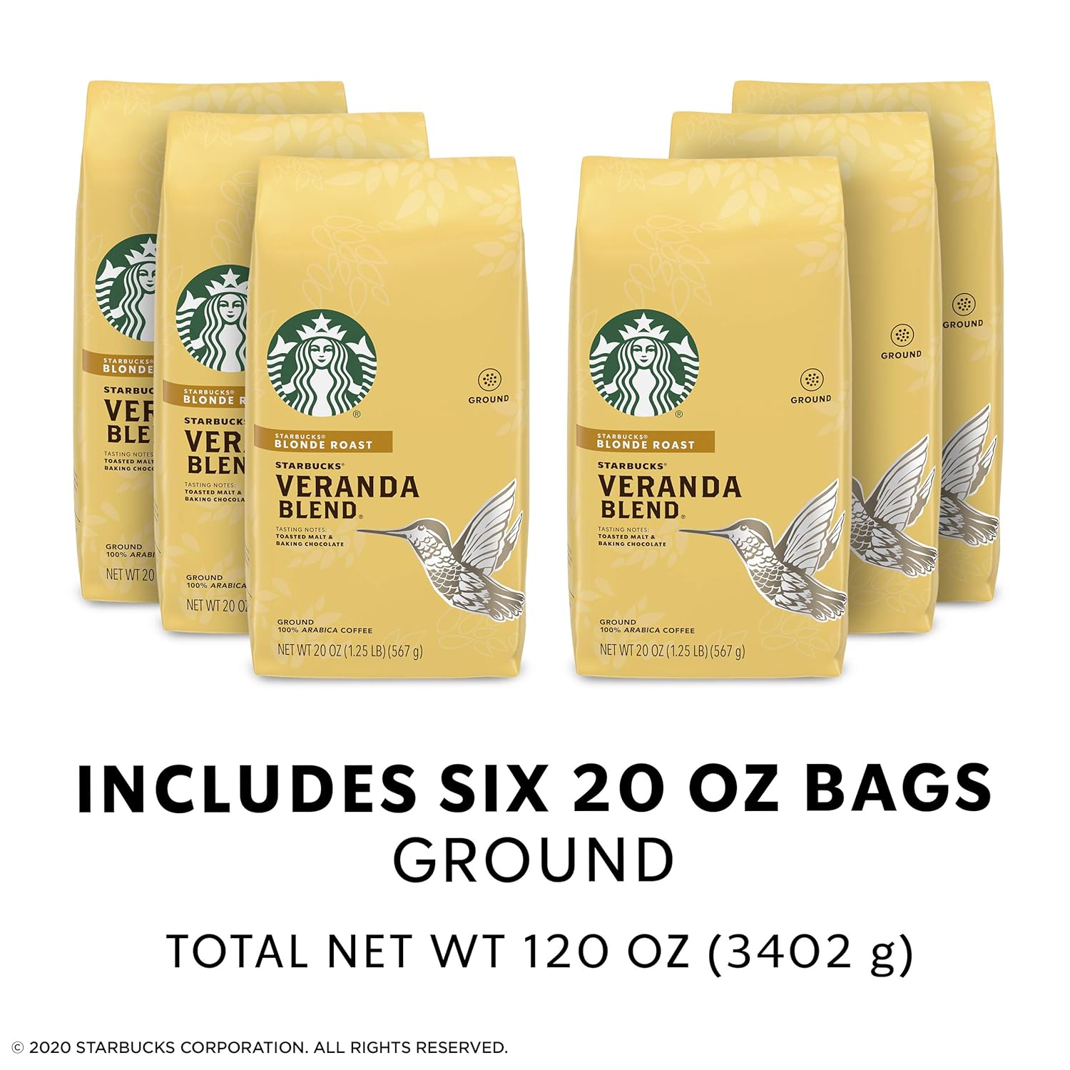 Starbucks Veranda Blend Coffee - Ground 20-Ounce Bags | Pack of 6 for Smooth Flavor