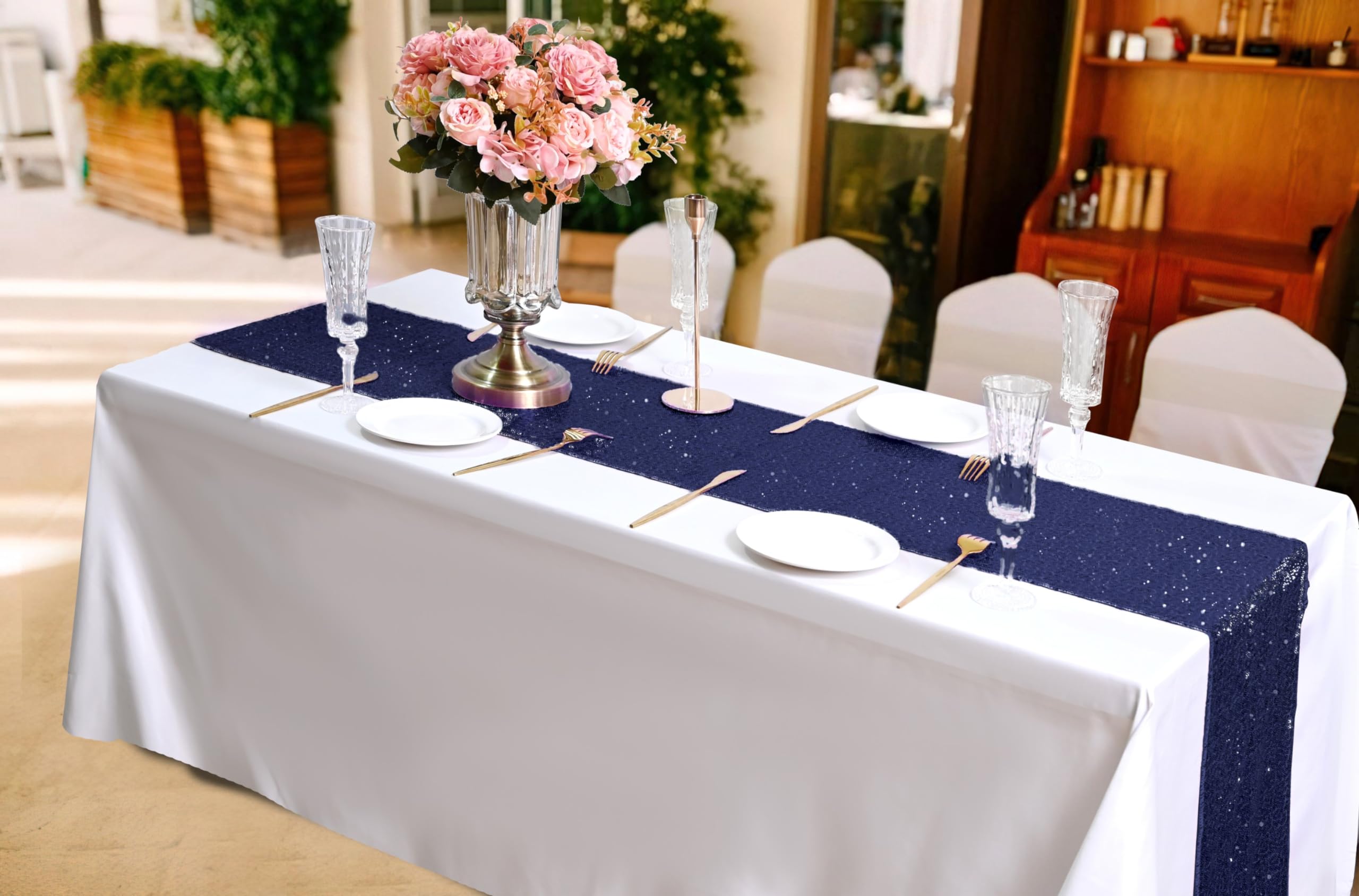 15 Pack Sequin Table Runner 12X108 Inch Royal Blue Table Runner Glitter Metallic Sequin Runner Holiday Table Runners for Wedding Engagement Birthday Party Bridal Baby Shower Graduations Supplies Decor