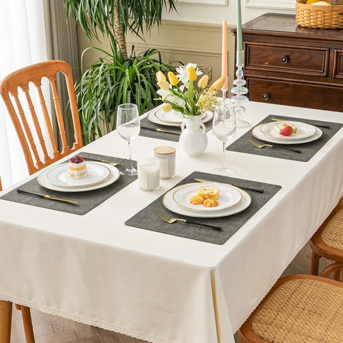 Romanstile Vinyl Placemats Set of 12-12 X 17 Inch - Faux Leather 100% Waterproof Oil-Proof Wipeable Place Mats, Heat Resistant Reversible PU Table Mats for Kitchen Dining Party Outdoor, Charcoal