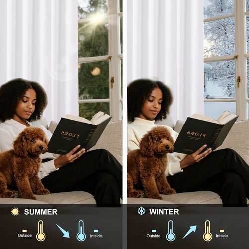 NICETOWN 100% Blackout Window Curtain Panels - Thermal Insulated Drapes, 78" Length, Snow White, Set of 2