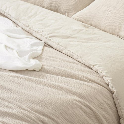 David's Home Cotton Muslin Comforter Set Queen Size, Soft Lightweight Breathable Cozy Skin-Friendly, 3PCS Linen Like Gauze Bedding with Pillow Shams, Aesthetics Home Decor & Giftable, Natural