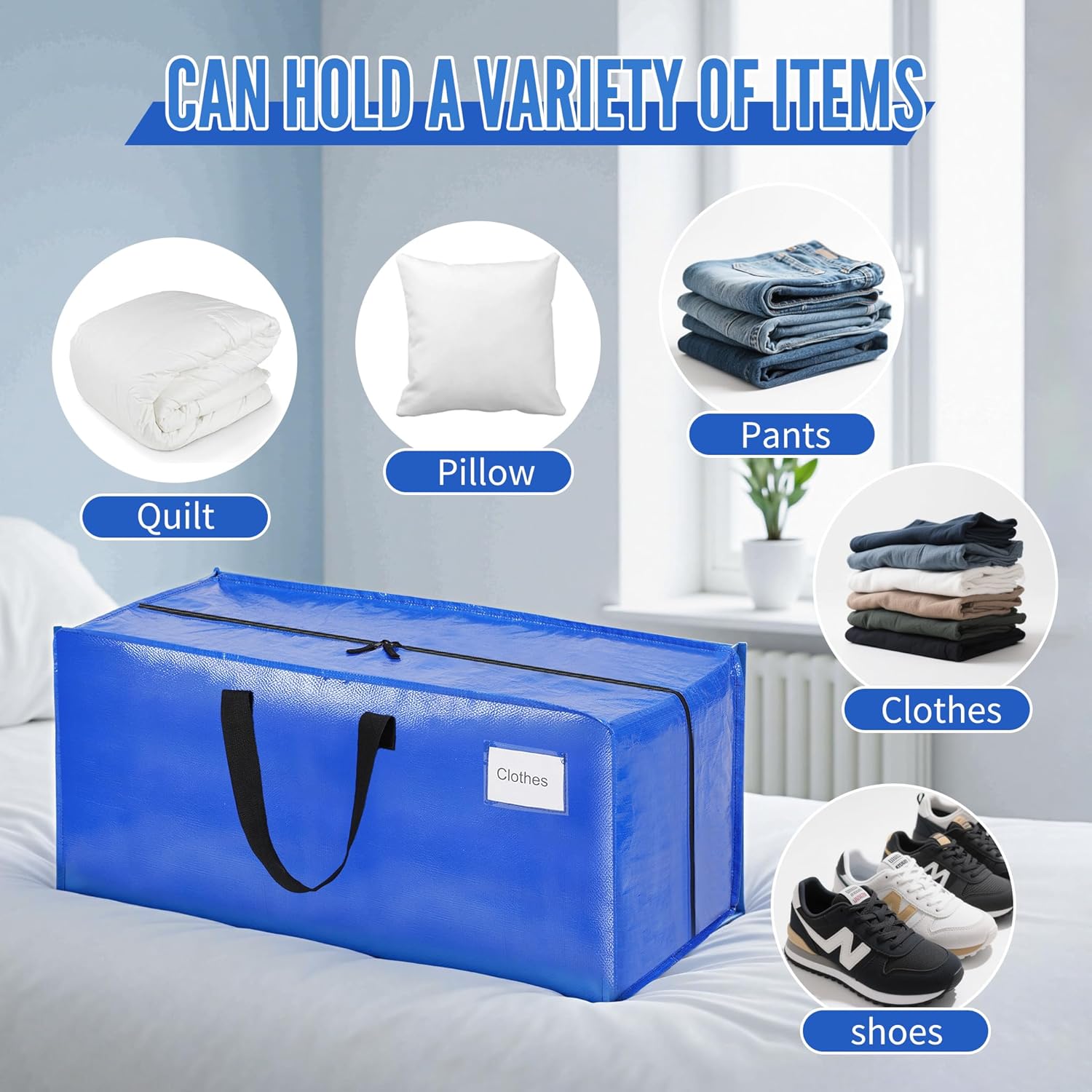 BAGAIL Heavy Duty Moving Bags - Extra Large Storage Totes with Strong Handles | 6 Pack, Blue